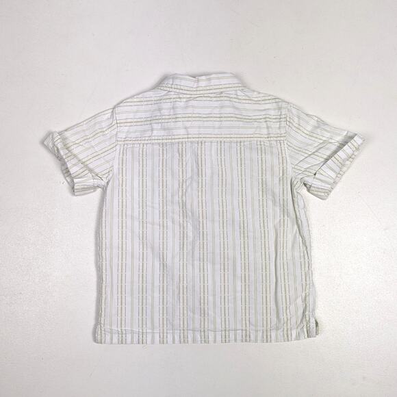 Janie and Jack Boys Button Down Shirt Sz 3 Green Stripe 2011 Short Sleeve - Picture 3 of 5